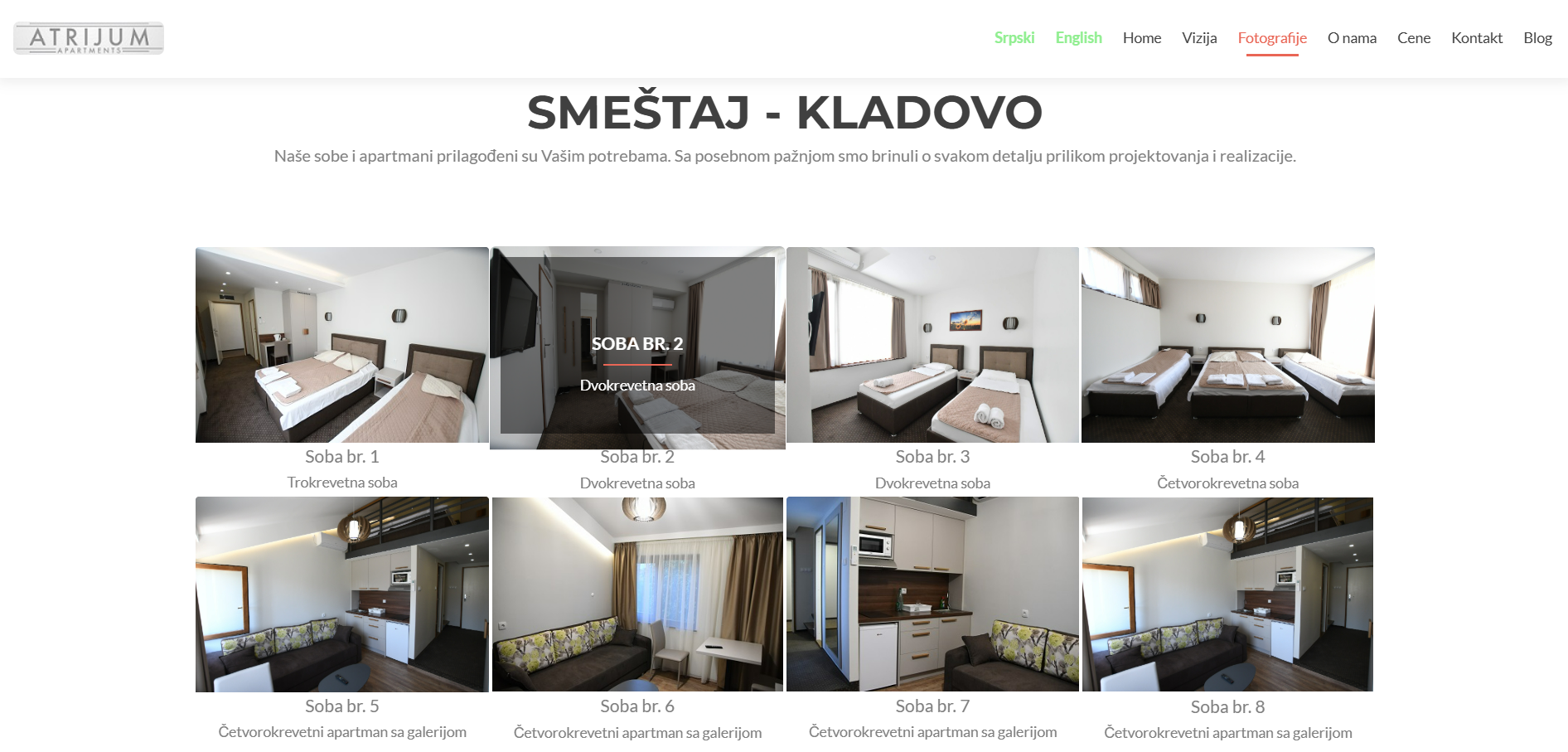 Pregled soba i apartmana Atrijum smeštaja u Kladovu