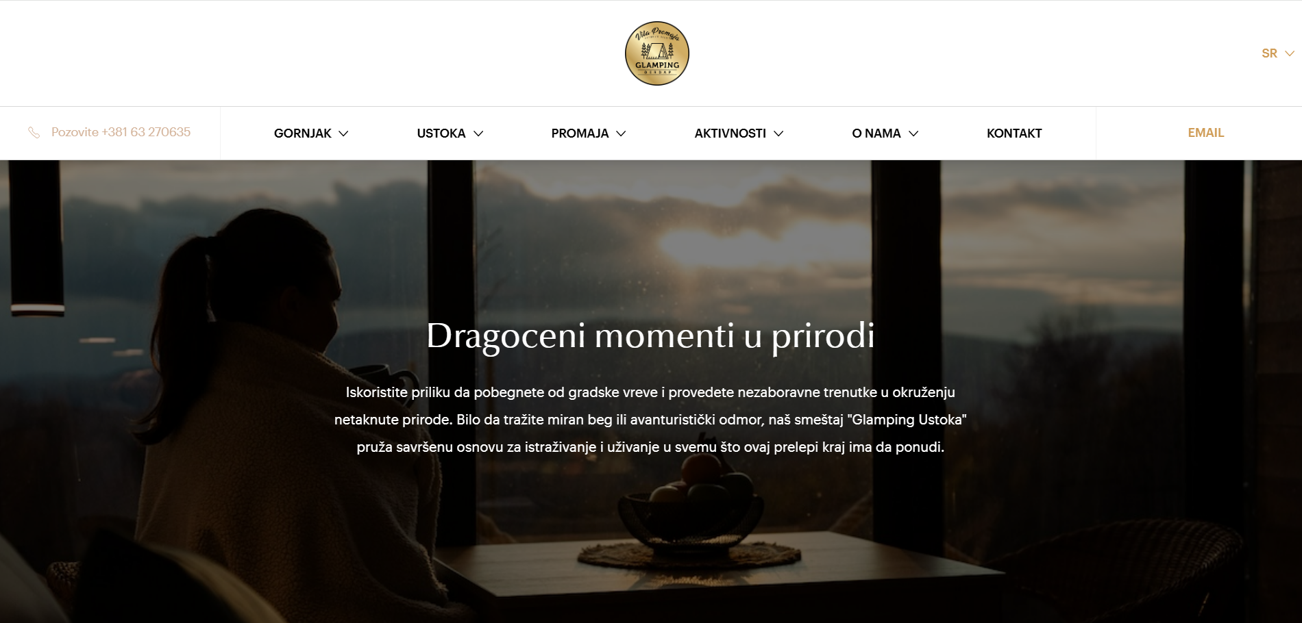 Sekcija sajta o boravku u prirodi sa fotografijom enterijera