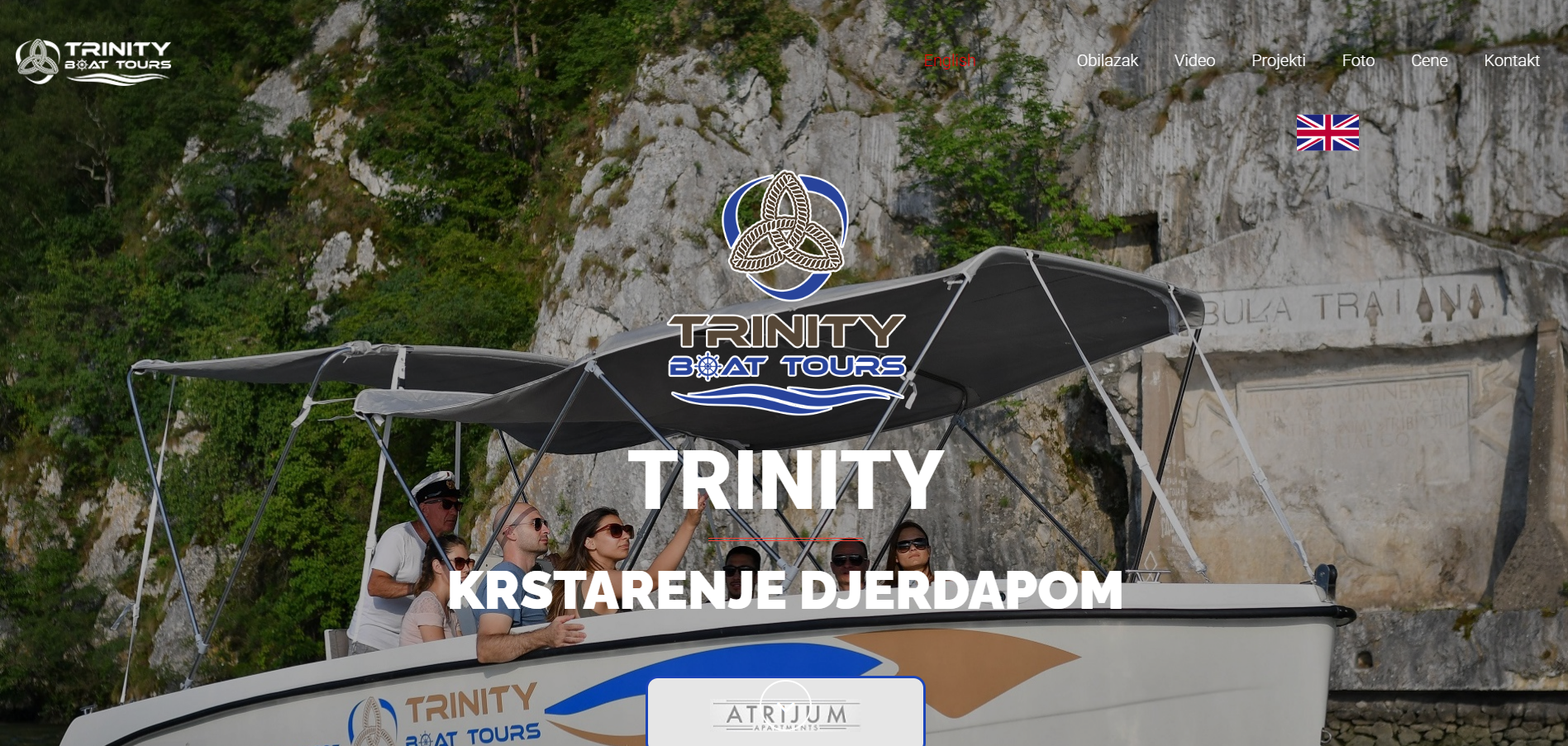 Početna stranica Trinity Boat Tours sa brodom u Djerdapskoj klisuri